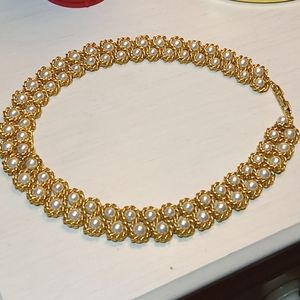 Vintage Napier gold and pearl 18 in choker necklace